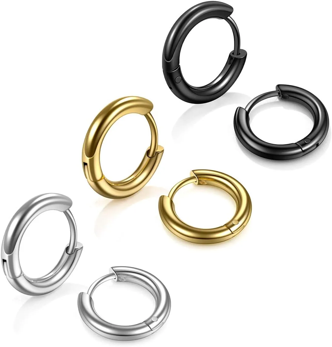 Stainless Steel Hoop Earrings for Men - Hinged Hoop Huggie Piercing Earrings Set For Men Women, Hypoallergenic Lobes Small Round Earrings