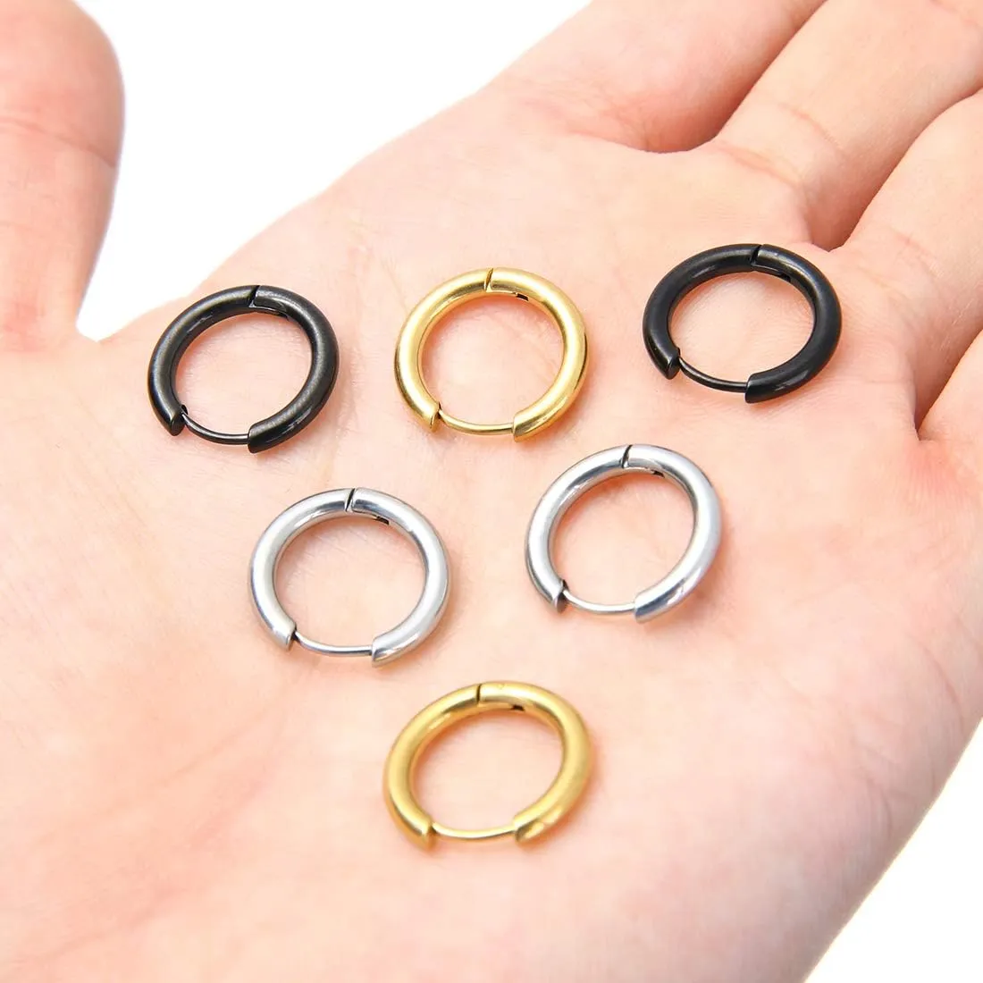 Stainless Steel Hoop Earrings for Men - Hinged Hoop Huggie Piercing Earrings Set For Men Women, Hypoallergenic Lobes Small Round Earrings