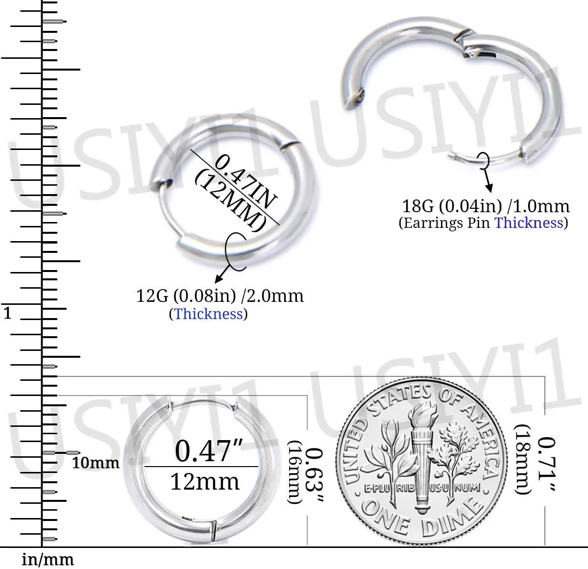 Stainless Steel Hoop Earrings for Men - Hinged Hoop Huggie Piercing Earrings Set For Men Women, Hypoallergenic Lobes Small Round Earrings