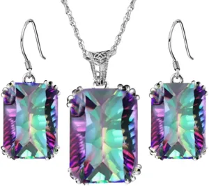 Stainless Steel Pendant,Necklace Earrings Set Square Crystal Necklace Earrings Diamond Neck Chain Earrings Set Colorful