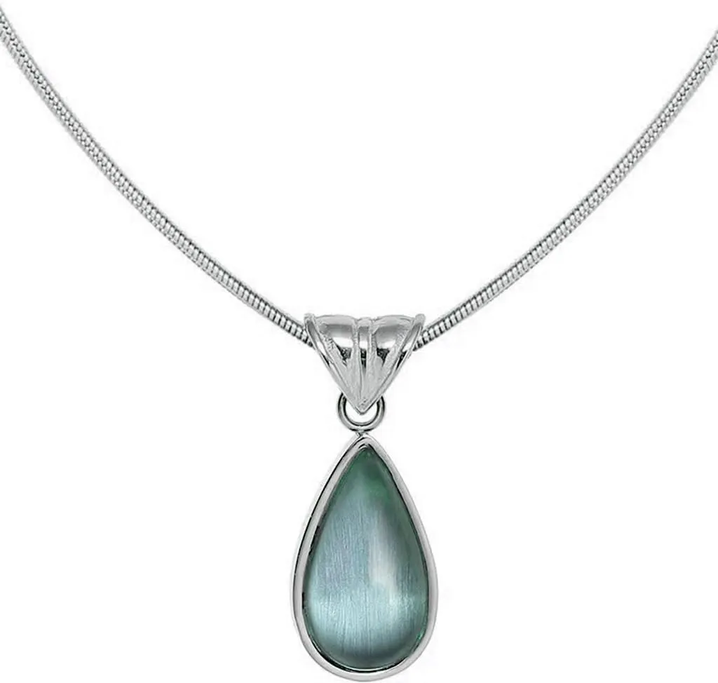 Stainless Steel Water Drop Style Immitation Jade Wedding Statement Pendant Necklace