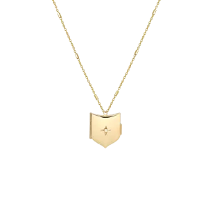 Star Set Diamond Shield Locket in Yellow Gold