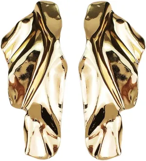 Statement Geometric Texture Earrings for Women,Large Fashion Irregular Minimalism Metal Earrings,Rectangle Large Hypoallergenic Leaf Earrings Trendy Jewley