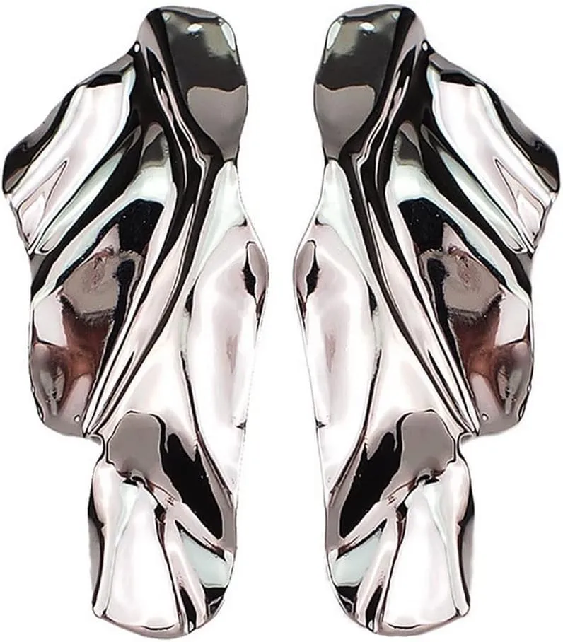 Statement Geometric Texture Earrings for Women,Large Fashion Irregular Minimalism Metal Earrings,Rectangle Large Hypoallergenic Leaf Earrings Trendy Jewley