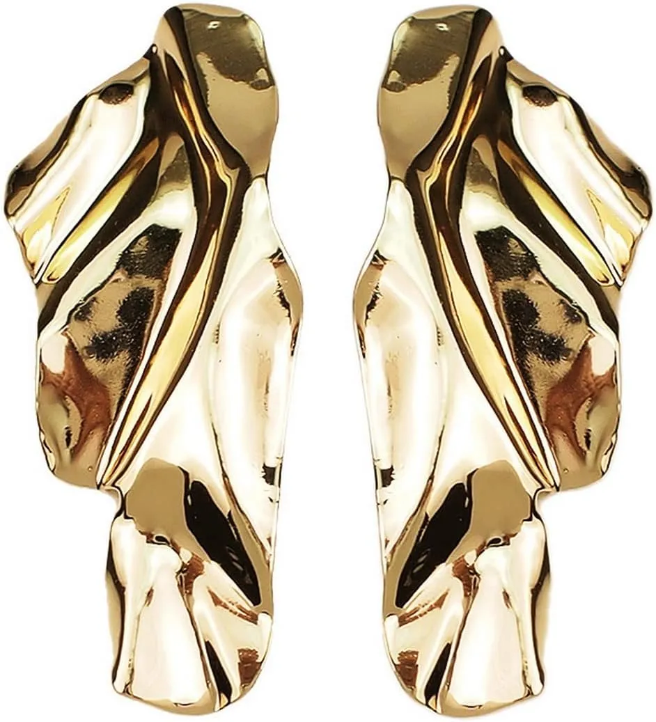 Statement Geometric Texture Earrings for Women,Large Fashion Irregular Minimalism Metal Earrings,Rectangle Large Hypoallergenic Leaf Earrings Trendy Jewley
