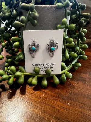 Sterling Silver & Turquoise Cactus Earrings