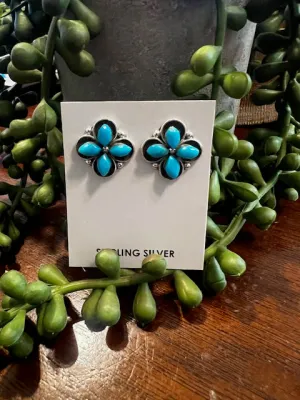 Sterling Silver & Turquoise Flower Earrings