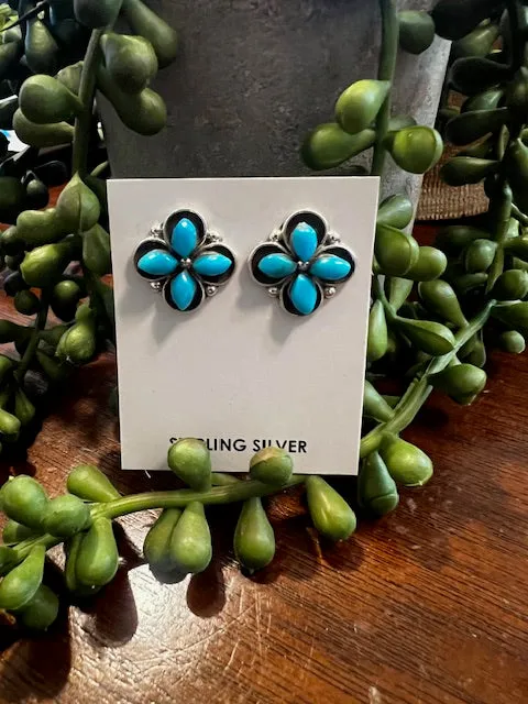 Sterling Silver & Turquoise Flower Earrings