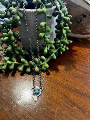Sterling Silver Cactus & Turquoise Necklace