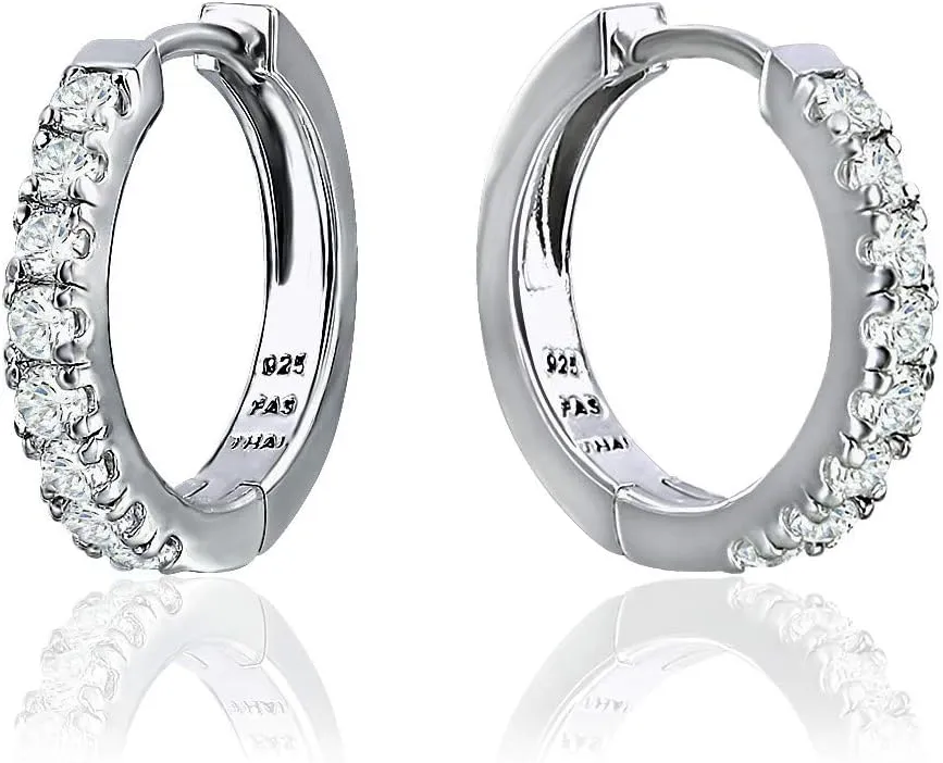 Sterling Silver CZ Cubic Zirconia Ear Cuff Hinged Huggie Hoop Earrings for Women 17mm Diameter