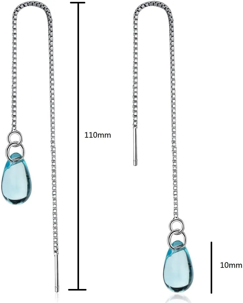 Sterling Silver Drop Earrings Colorful Droplet Dangle Threader Earrings for Women