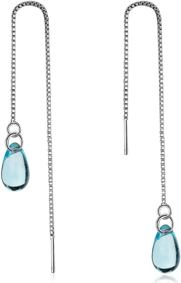 Sterling Silver Drop Earrings Colorful Droplet Dangle Threader Earrings for Women