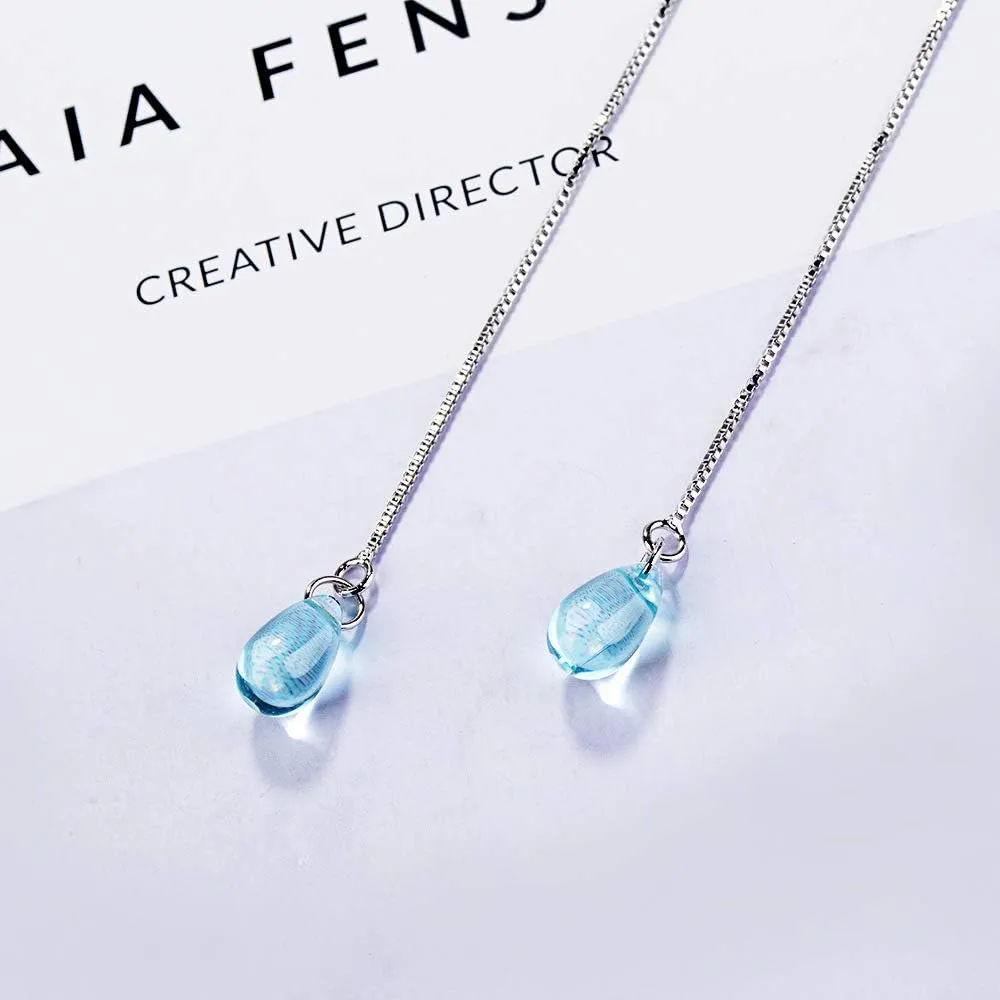 Sterling Silver Drop Earrings Colorful Droplet Dangle Threader Earrings for Women