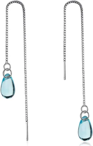 Sterling Silver Drop Earrings Colorful Droplet Dangle Threader Earrings for Women