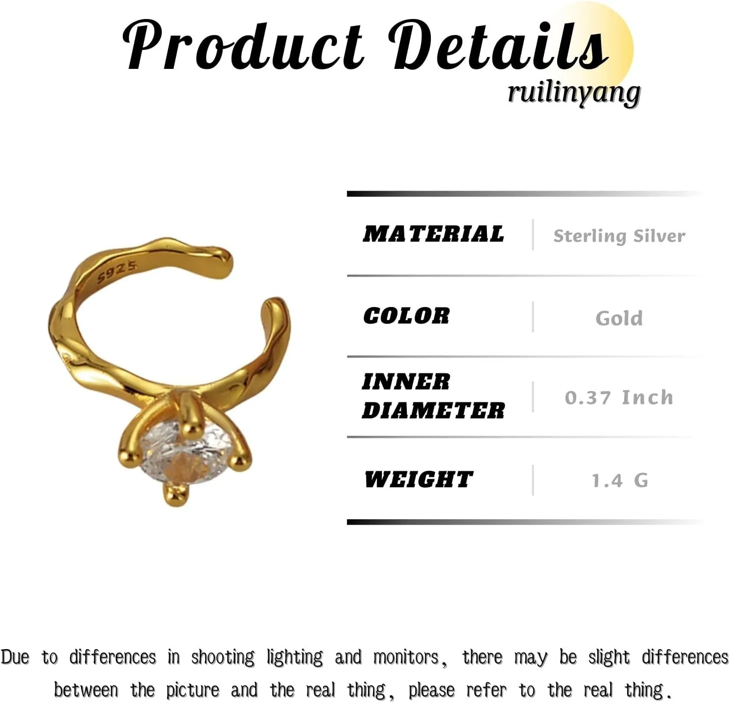 Sterling Silver Ear Cuff for Women, Cubic Zirconia No Piercing Ear Clip, Minimalist Fake Earrings, Unique Ear Cartilage Clip