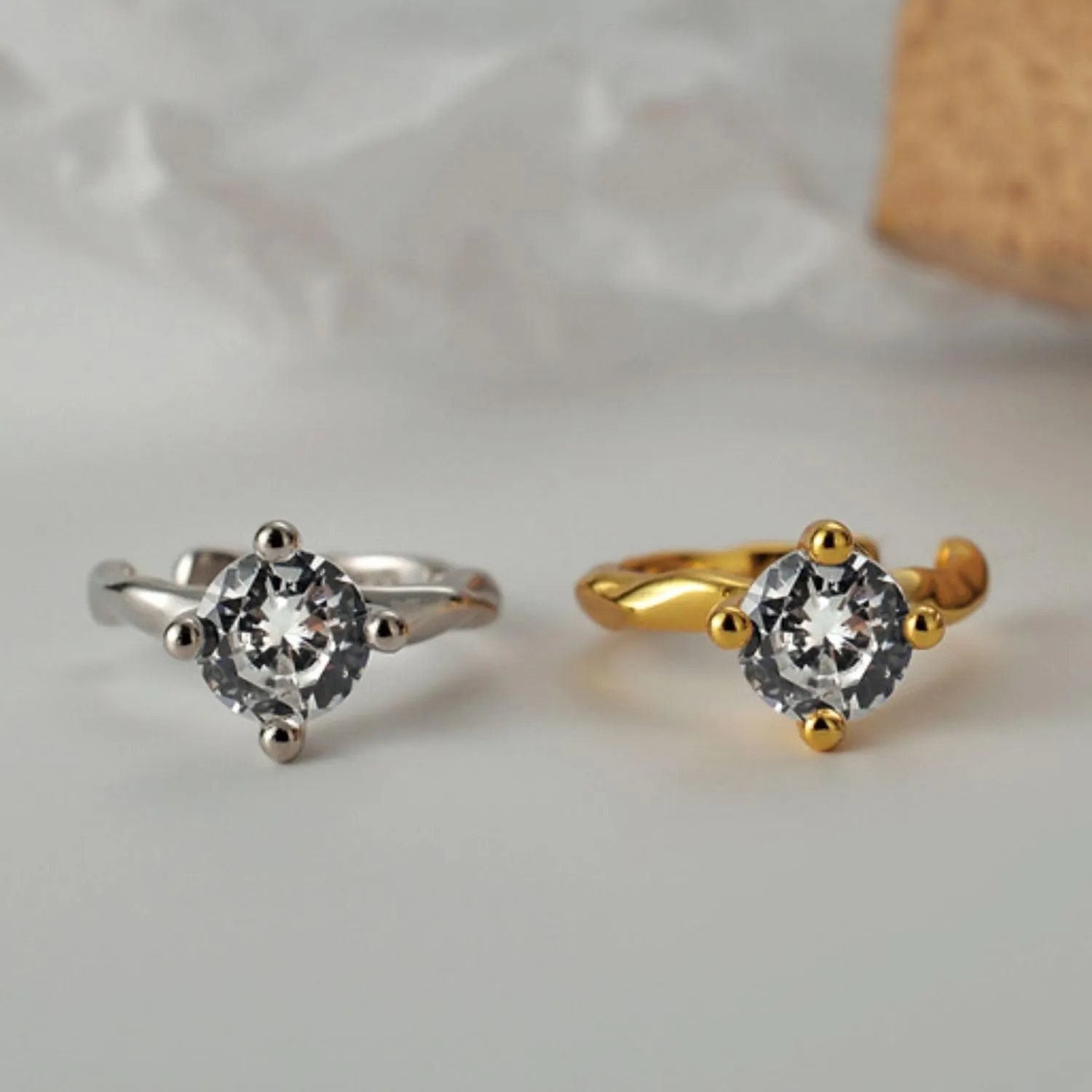 Sterling Silver Ear Cuff for Women, Cubic Zirconia No Piercing Ear Clip, Minimalist Fake Earrings, Unique Ear Cartilage Clip