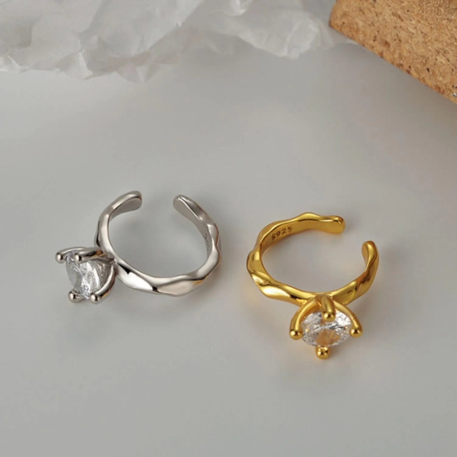 Sterling Silver Ear Cuff for Women, Cubic Zirconia No Piercing Ear Clip, Minimalist Fake Earrings, Unique Ear Cartilage Clip