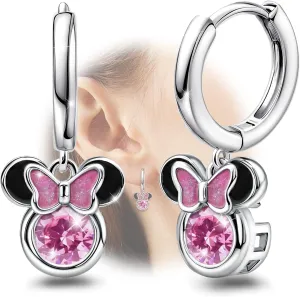 Sterling Silver Earrings for Women Fashion Cartilage Huggie Hoop Charms Mouse Earrings with CZ Hypoallergenic Jewelry Birthday Gift for Women