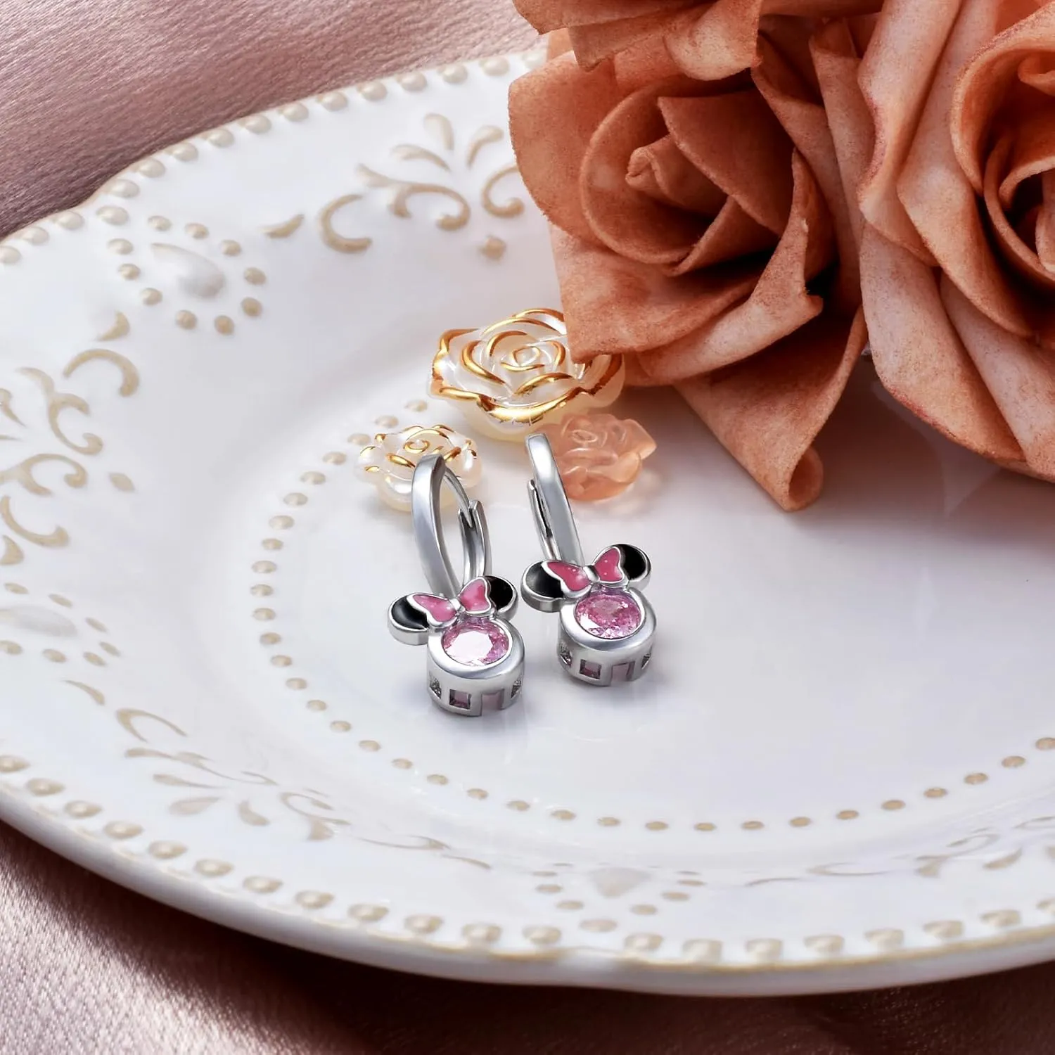 Sterling Silver Earrings for Women Fashion Cartilage Huggie Hoop Charms Mouse Earrings with CZ Hypoallergenic Jewelry Birthday Gift for Women