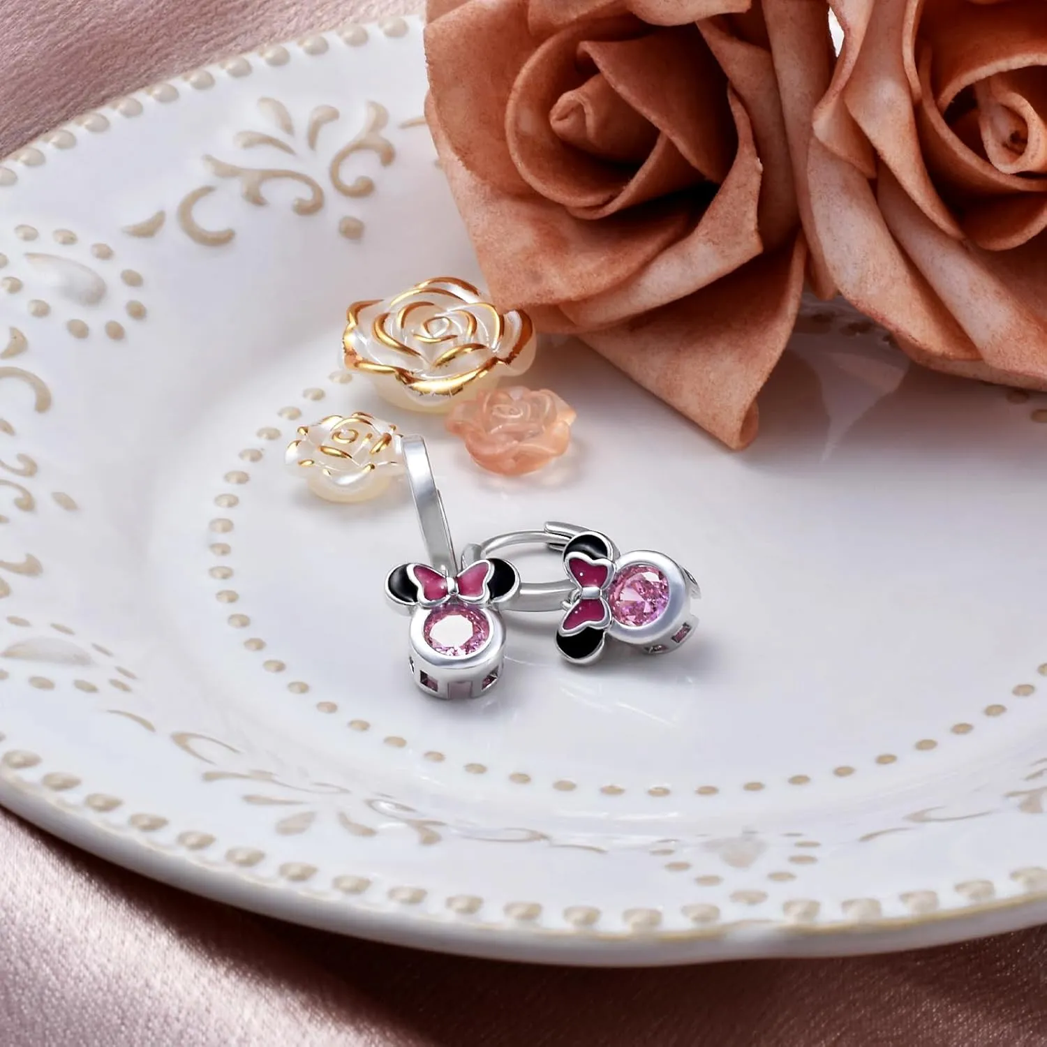 Sterling Silver Earrings for Women Fashion Cartilage Huggie Hoop Charms Mouse Earrings with CZ Hypoallergenic Jewelry Birthday Gift for Women