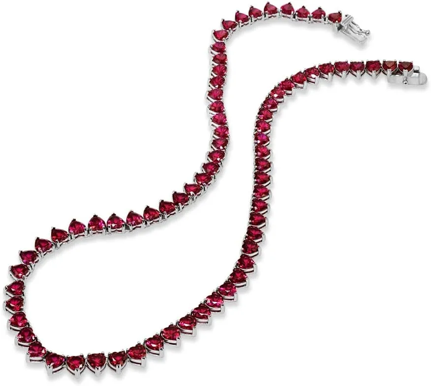 Sterling Silver Genuine & Created Gemstone Heart Classic Tennis Necklace for Women