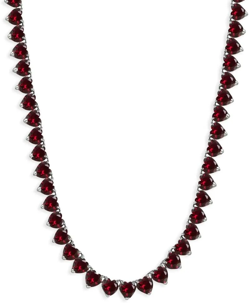 Sterling Silver Genuine & Created Gemstone Heart Classic Tennis Necklace for Women
