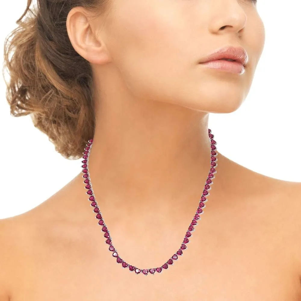 Sterling Silver Genuine & Created Gemstone Heart Classic Tennis Necklace for Women