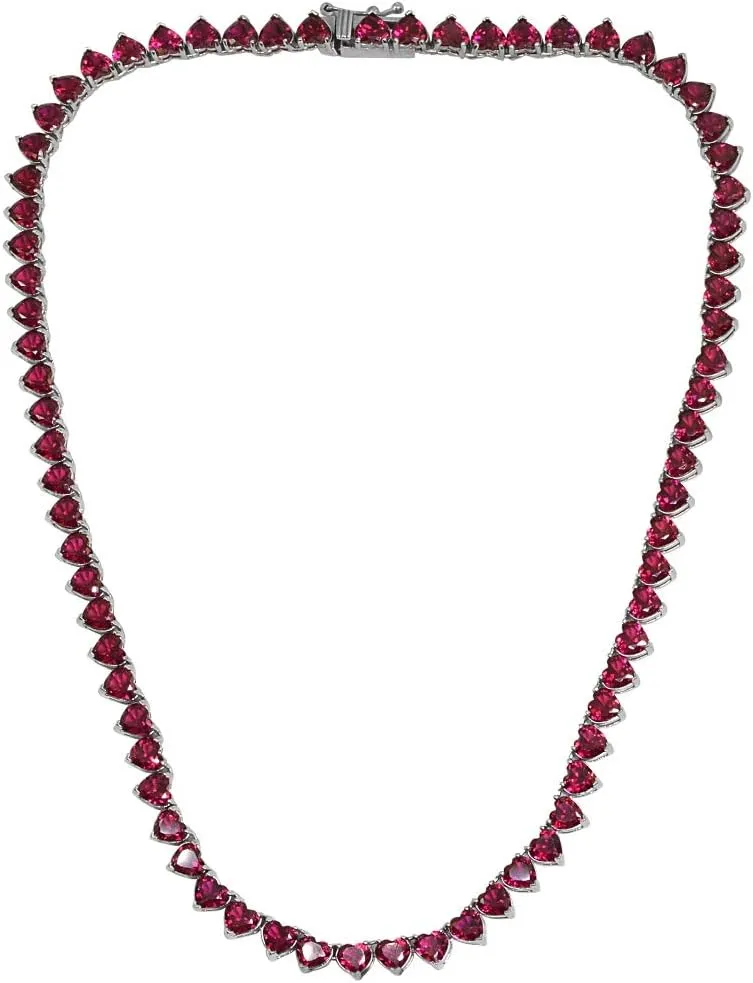 Sterling Silver Genuine & Created Gemstone Heart Classic Tennis Necklace for Women