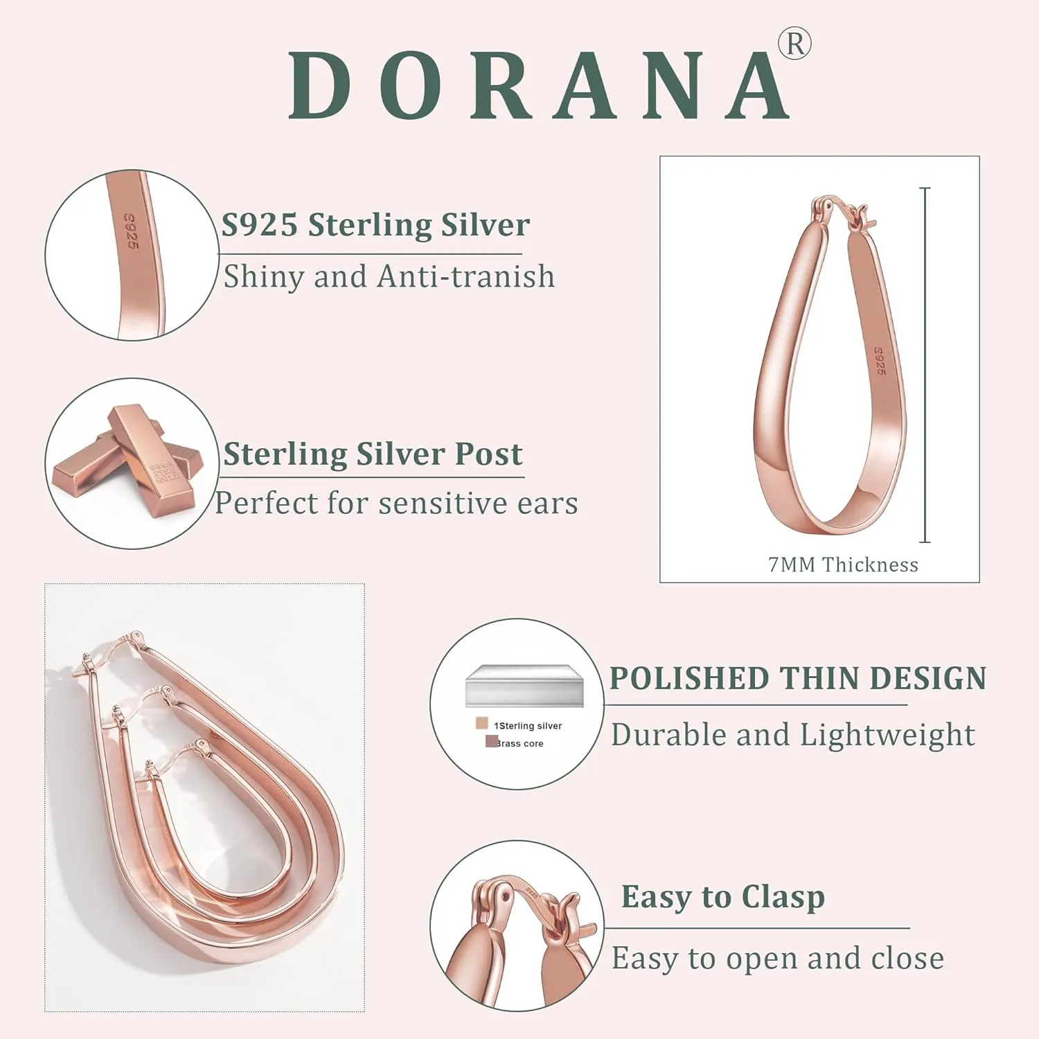 Sterling Silver Hoop Earrings for Women Large Oval Hoop Earrings Lightweight Big Gold Hoops Earrings Hypoallergenic 14K Gold Plated Hoops Earrings Non Tarnish Jewelry Gifts 20/30/40mm