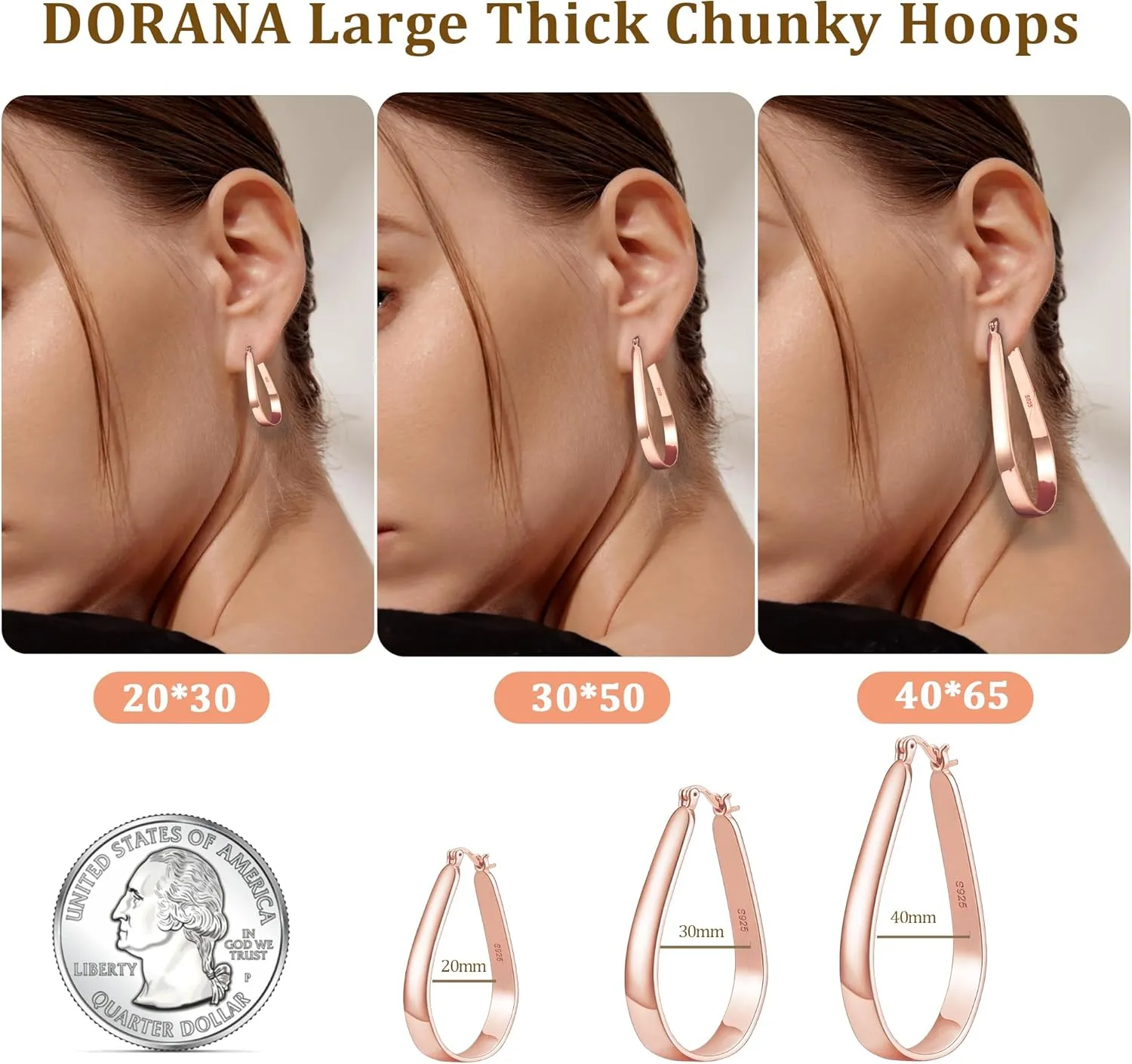 Sterling Silver Hoop Earrings for Women Large Oval Hoop Earrings Lightweight Big Gold Hoops Earrings Hypoallergenic 14K Gold Plated Hoops Earrings Non Tarnish Jewelry Gifts 20/30/40mm