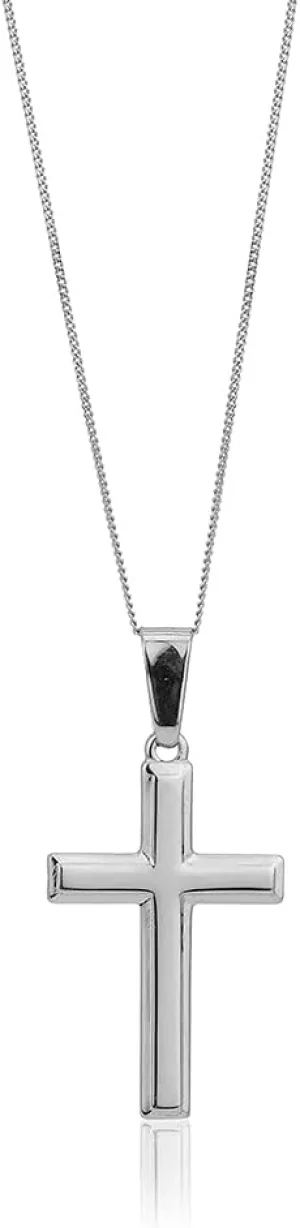 Sterling Silver Jewelry - Rhodium Plated with 925 Stamp - Classic Cross Pendant Necklace - Elegant Handcrafted Jewelry for Women - Chain 20" long   2" extender