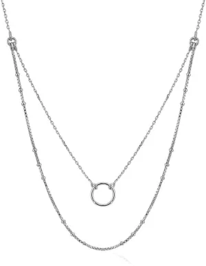 Sterling Silver - Rhodium Plated with 925 Stamp - Double-Layered Chain Choker Necklace - Elegant Handcrafted Necklace for Women - 16" Long   2" Extender
