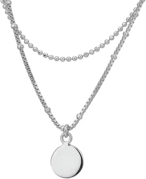 Sterling Silver - Rhodium Plated with 925 Stamp - Double Layered Disc Charm Choker Necklace - Elegant Handcrafted for Women - 14" Long   2" Extender