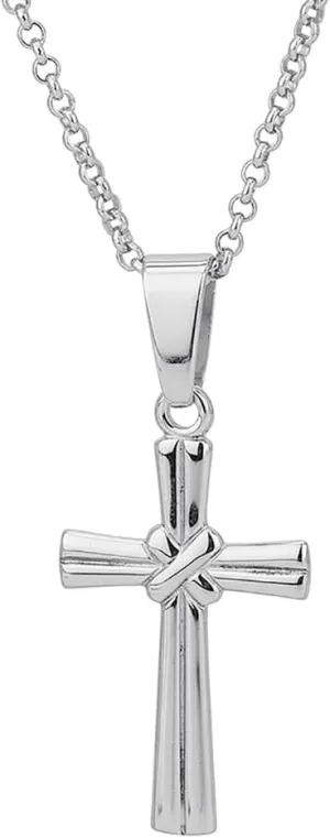 Sterling Silver - Rhodium Plated with 925 Stamp - Stamped Cross Pendant Necklace - Elegant Handcrafted Necklace for Women - 18" Long   2" Extender
