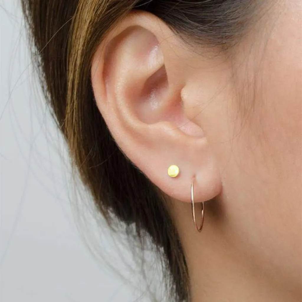 Sterling Silver Stud Earrings for Women Men, 3 Pairs Tiny Flat Dot Earrings Set | Small Round Disc Stud Earrings Dainty Cartilage Tragus Circle Triangle Earrings(Silver/Gold/Rose Gold)