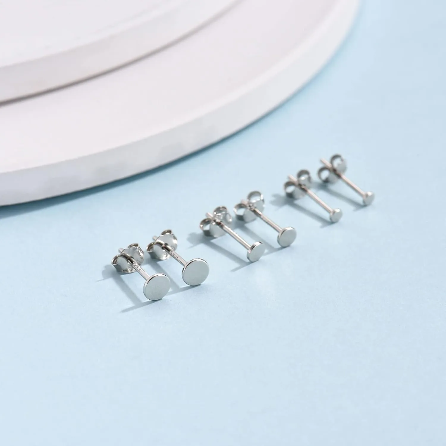 Sterling Silver Stud Earrings for Women, Tiny Flat Dot Earrings Set | Small Hypoallergenic Circle Stud Earrings | Dainty Round Tragus Cartilage Studs for Men (2mm/3mm/4mm)
