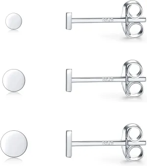 Sterling Silver Stud Earrings for Women, Tiny Flat Dot Earrings Set | Small Hypoallergenic Circle Stud Earrings | Dainty Round Tragus Cartilage Studs for Men (2mm/3mm/4mm)