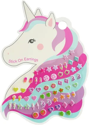 Stick On Earrings - Unicorn 3D Self-Adhesive Glitter Craft Gem Stickers Girls Sticker Earrings for Toddlers (Unicorn - Style 1)