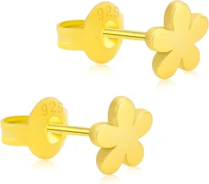 Stud Earrings for Women, 18k Gold Plated Sterling Silver Ball, Dot, Heart, Triangle, Moon, Daisy Flower, Hypoallergenic Post Earrings