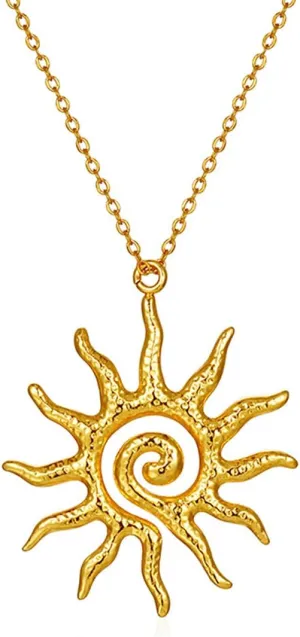 Sun Necklace for Women Vintage Bohemian Spiral Sun Pendant Necklace Unique Gold Statement Sun Necklace Boho Style Jewelry