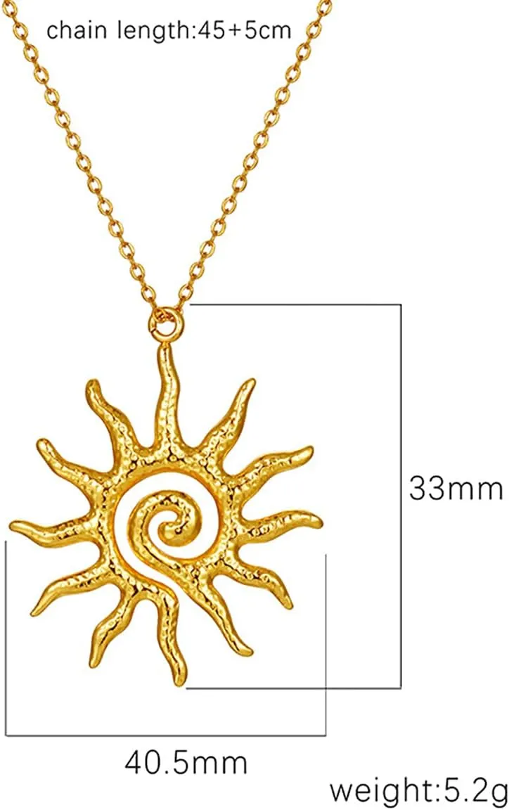 Sun Necklace for Women Vintage Bohemian Spiral Sun Pendant Necklace Unique Gold Statement Sun Necklace Boho Style Jewelry
