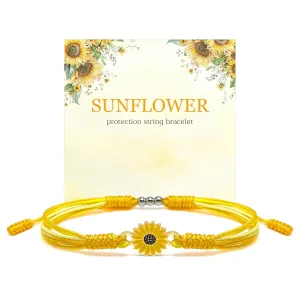 Sunflower String Bracelet, Tibetan Lucky and Protection Bracelet, Inspirational Gift, Surfer Wrist Wrap Bracelet for Men, Women, Friendship (Sunflower)