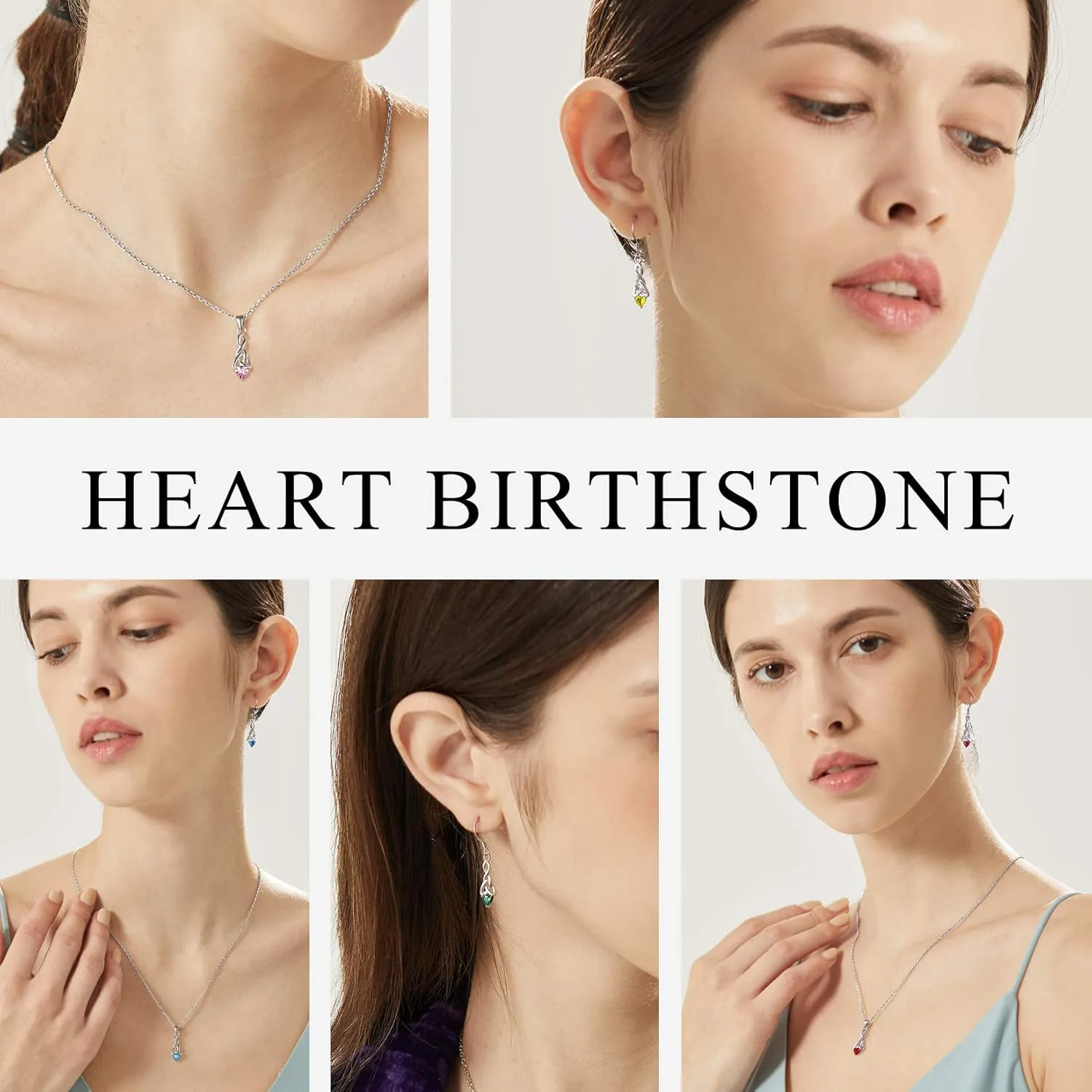 Suplight 925 Sterling Silver Dainty Celtic Knot Heart Dangle Earrings/Pendant Necklace with Birthstone, Irish Celtic Jewelry for Women (with Gift Box)