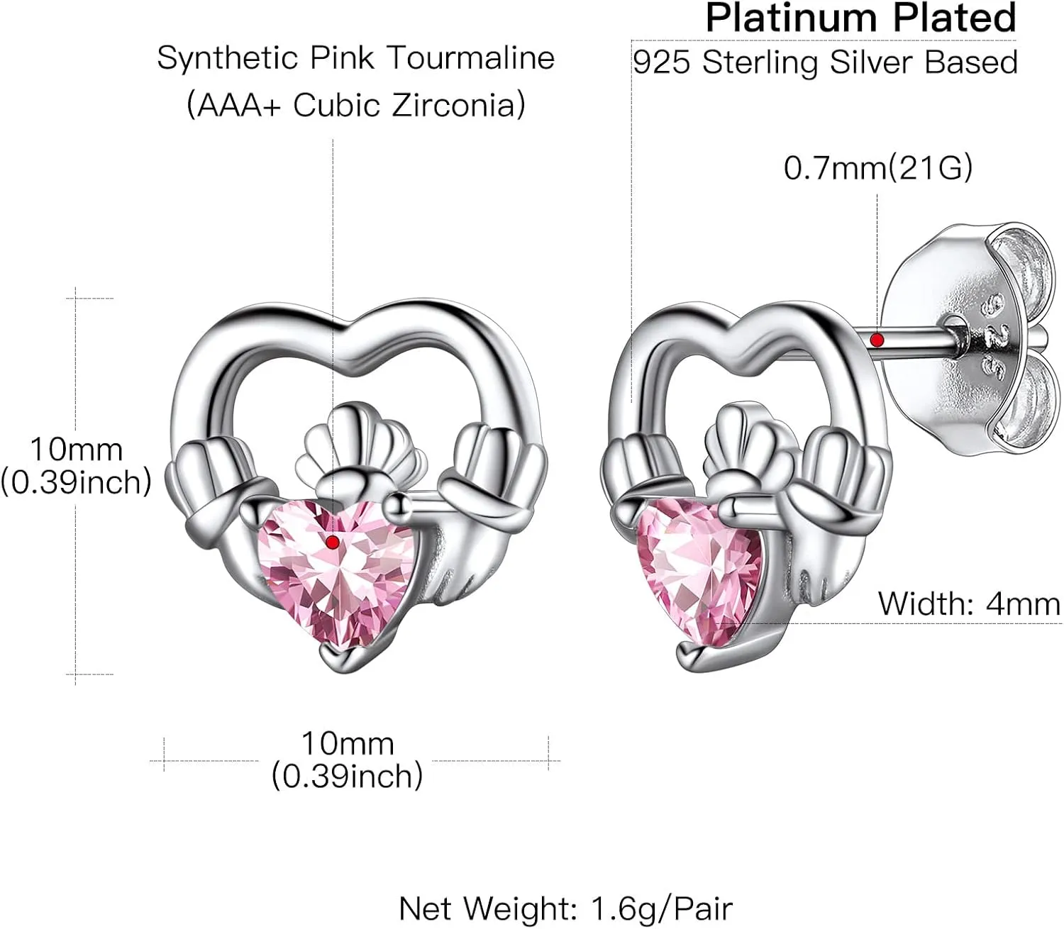 Suplight 925 Sterling Silver Dainty Celtic Knot/Claddagh Heart Earrings with Birthstone, Irish Celtic Jewelry for Women (with Gift Box)
