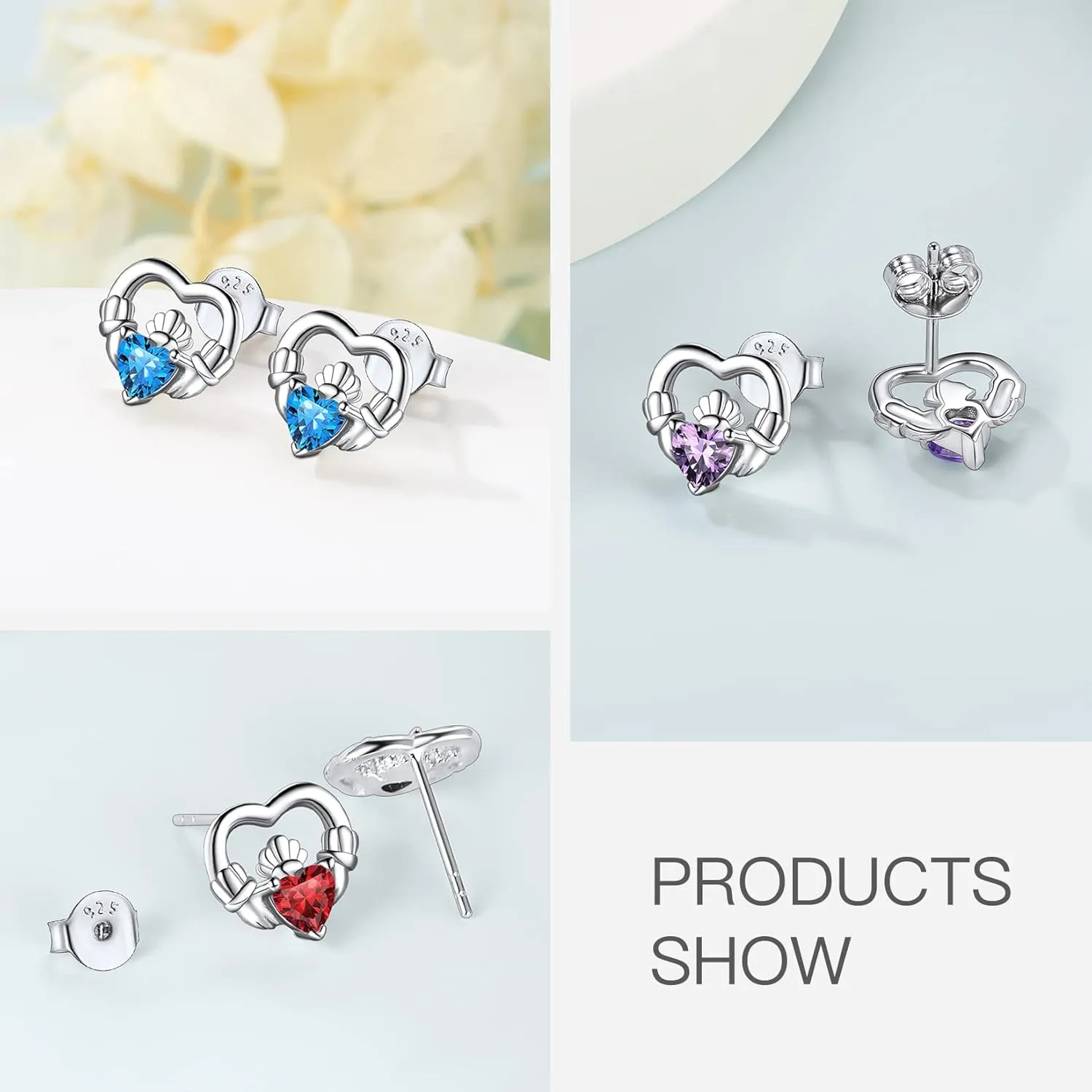 Suplight 925 Sterling Silver Dainty Celtic Knot/Claddagh Heart Earrings with Birthstone, Irish Celtic Jewelry for Women (with Gift Box)
