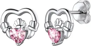 Suplight 925 Sterling Silver Dainty Celtic Knot/Claddagh Heart Earrings with Birthstone, Irish Celtic Jewelry for Women (with Gift Box)
