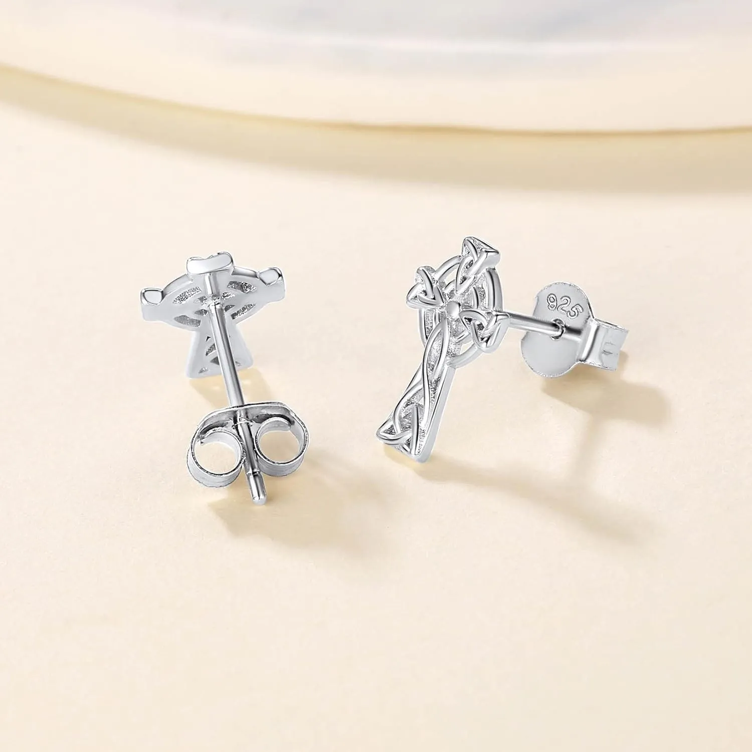 Suplight Dainty Tiny 925 Stelring Silver Good Luck Irish Celtic Knot/Claddagh/Celtic Cross Stud Earring for Women Girls (with Gift Box)