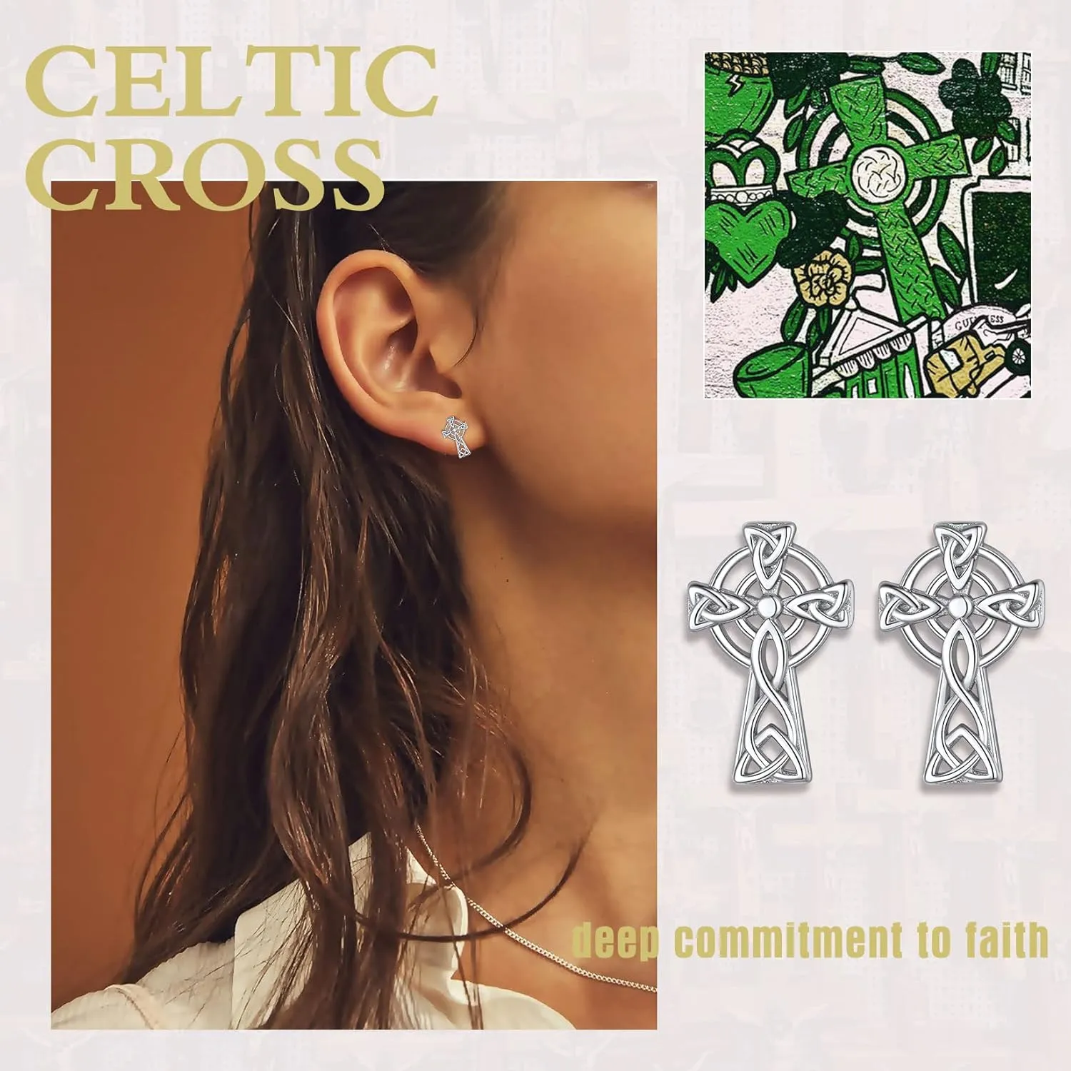 Suplight Dainty Tiny 925 Stelring Silver Good Luck Irish Celtic Knot/Claddagh/Celtic Cross Stud Earring for Women Girls (with Gift Box)