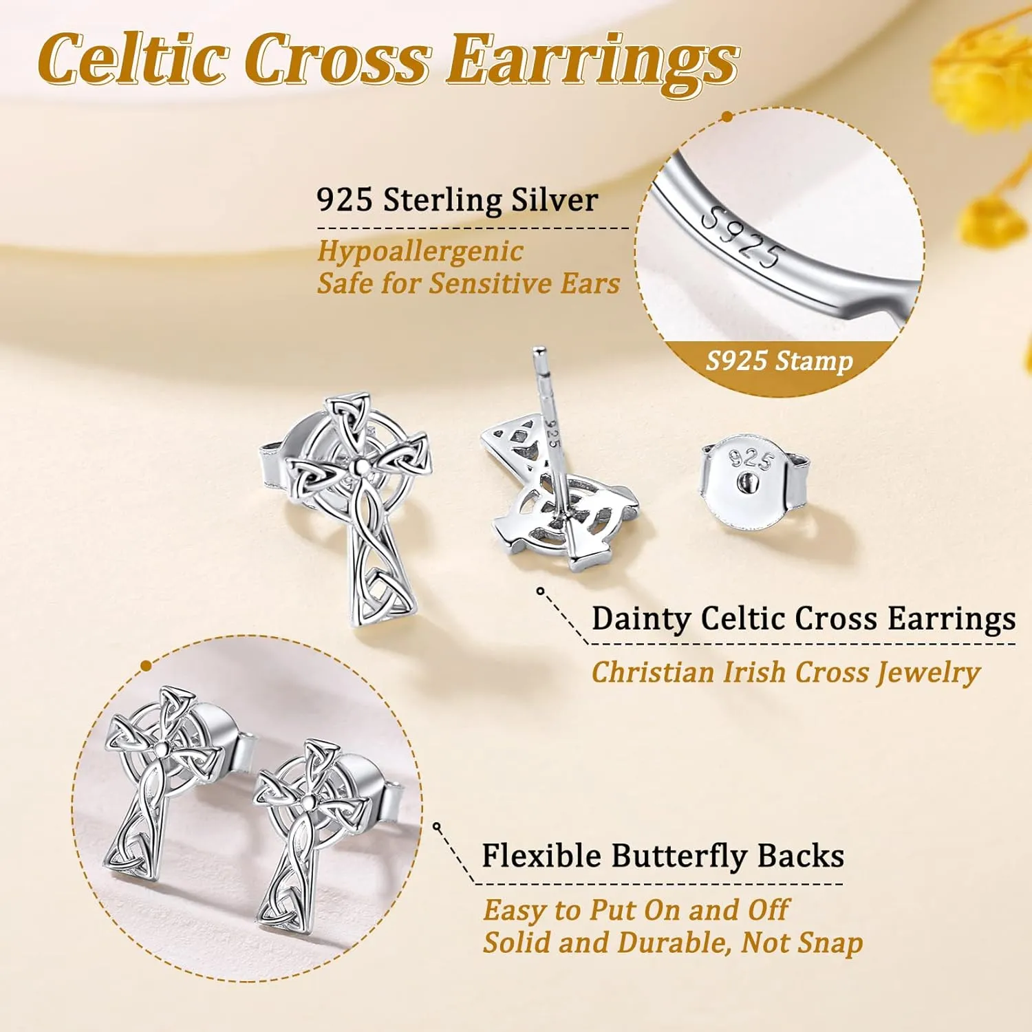 Suplight Dainty Tiny 925 Stelring Silver Good Luck Irish Celtic Knot/Claddagh/Celtic Cross Stud Earring for Women Girls (with Gift Box)