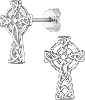 Suplight Dainty Tiny 925 Stelring Silver Good Luck Irish Celtic Knot/Claddagh/Celtic Cross Stud Earring for Women Girls (with Gift Box)